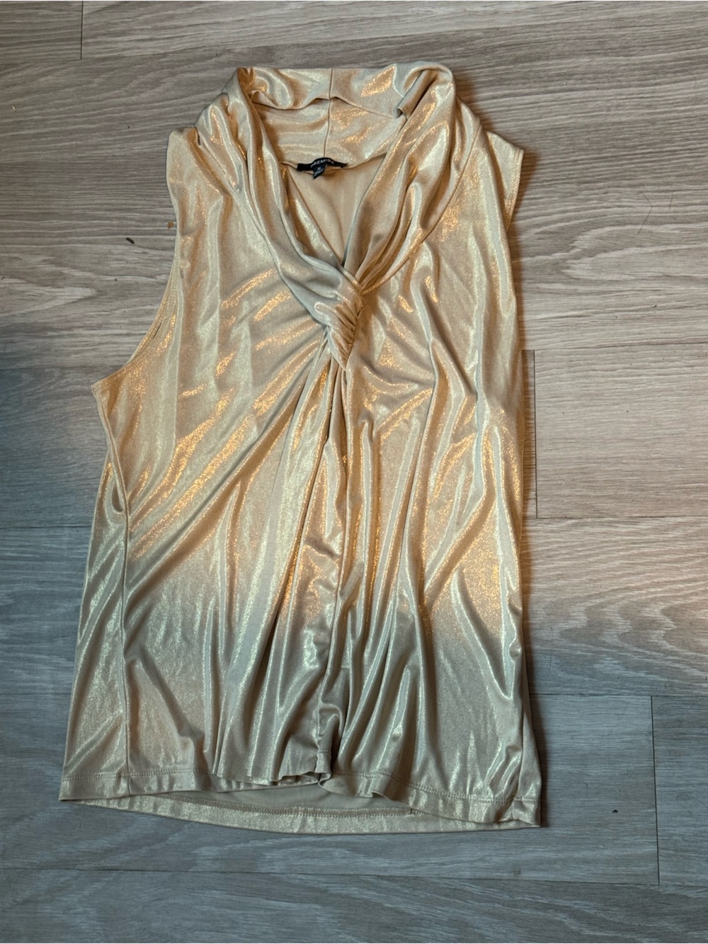 Premise Metallic Gold Twist-Front Sleeveless Top